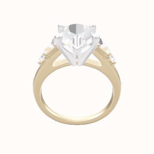 Cathedral Band with Trapezoid & Round Sidestones Engagement Ring With High Set Four Prong Head