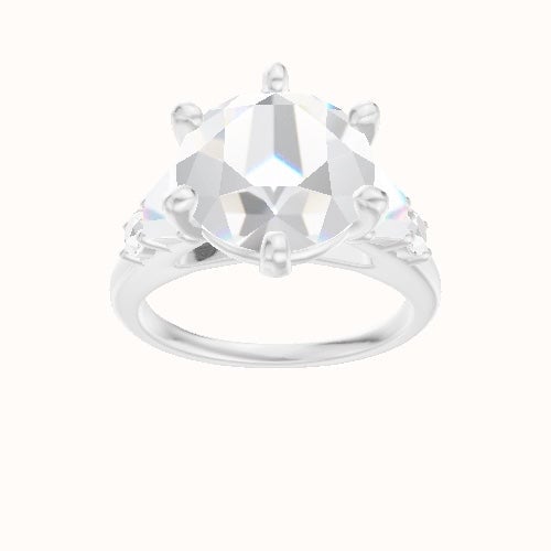 Cathedral Band with Trapezoid & Round Sidestones Engagement Ring With High Set Six Prong Head