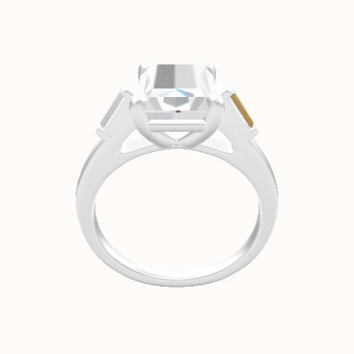 Cathedral Band with Trapezoid & Round Sidestones Engagement Ring With Low Set Four Prong Head