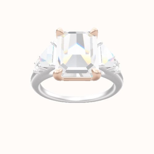 Cathedral Band with Trapezoid & Round Sidestones Engagement Ring With Low Set Four Prong Head