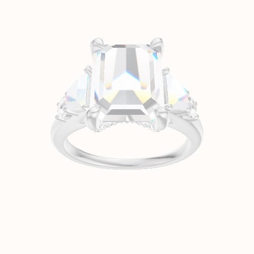Cathedral Band with Trapezoid & Round Sidestones Engagement Ring With Pave V Prong Head
