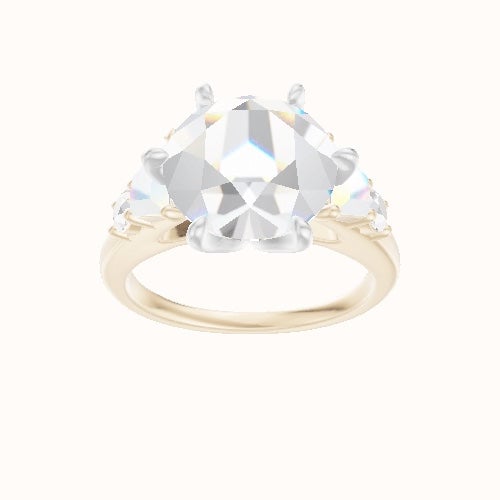 Cathedral Band with Trapezoid & Round Sidestones Engagement Ring With Petal Six Prong Head