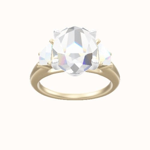 Cathedral Band with Trapezoid Sidestones Engagement Ring With Crown Four Prong w. Surprise Diamond Head