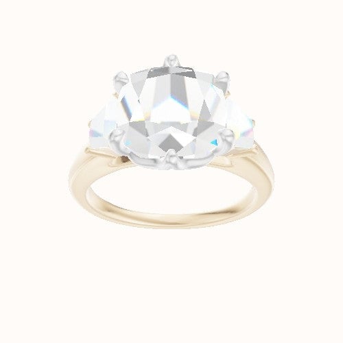 Cathedral Band with Trapezoid Sidestones Engagement Ring With Crown Six Prong w. accent Diamond Head