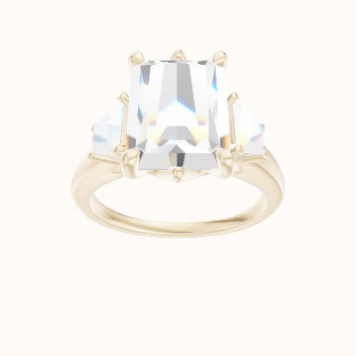 Cathedral Band with Trapezoid Sidestones Engagement Ring With Crown Six Prong w. accent Diamond Head