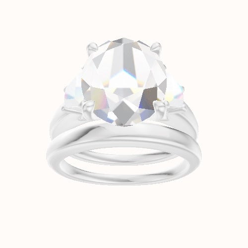 Cathedral Band with Trapezoid Sidestones Engagement Ring With Four Prong Head and Matching Band