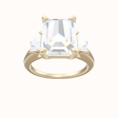 Cathedral Band with Trapezoid Sidestones Engagement Ring With High Set Four Prong Head