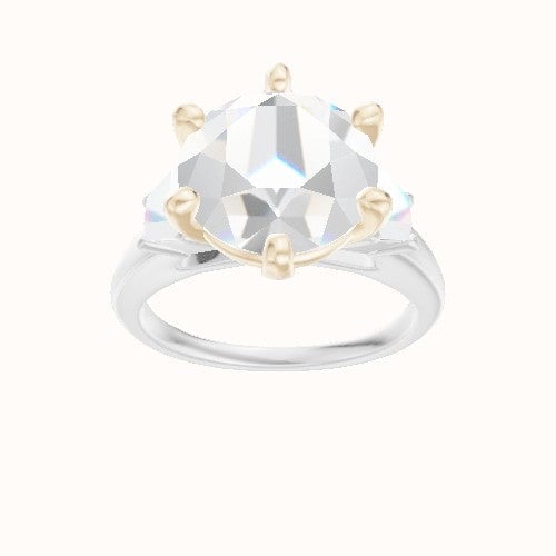 Cathedral Band with Trapezoid Sidestones Engagement Ring With High Set Six Prong Head