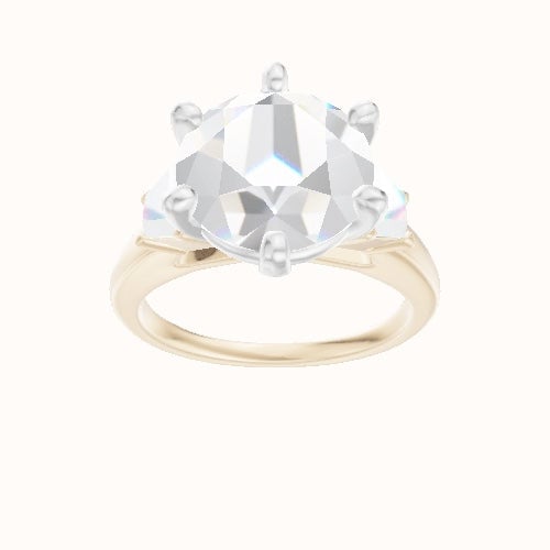 Cathedral Band with Trapezoid Sidestones Engagement Ring With High Set Six Prong Head