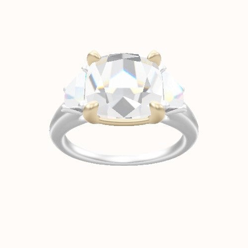 Cathedral Band with Trapezoid Sidestones Engagement Ring With Low Set Four Prong Head