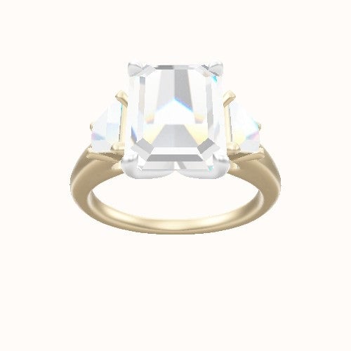 Cathedral Band with Trapezoid Sidestones Engagement Ring With Petal Four Prong Head