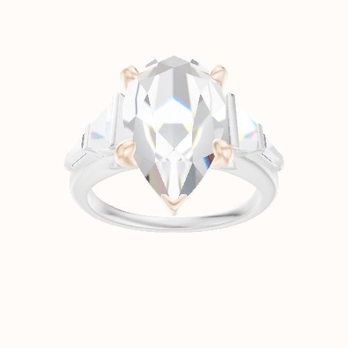 Cathedral Band with Trapezoid & Tapered Baguette Sidestones Engagement Ring With Low Set Four Prong Head