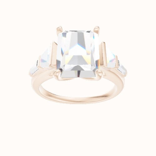 Cathedral Band with Trapezoid & Tapered Baguette Sidestones Engagement Ring With Petal Four Prong Head