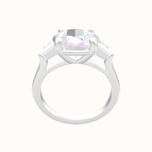 Cathedral Band with Trillion Sidestones Engagement Ring With Low Set Four Prong Head