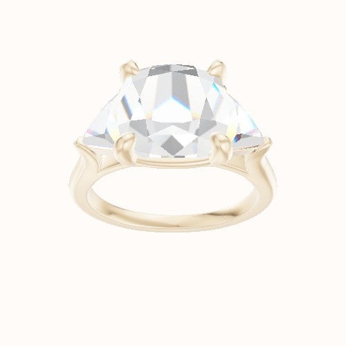 Cathedral Band with Trillion Sidestones Engagement Ring With Low Set Four Prong Head