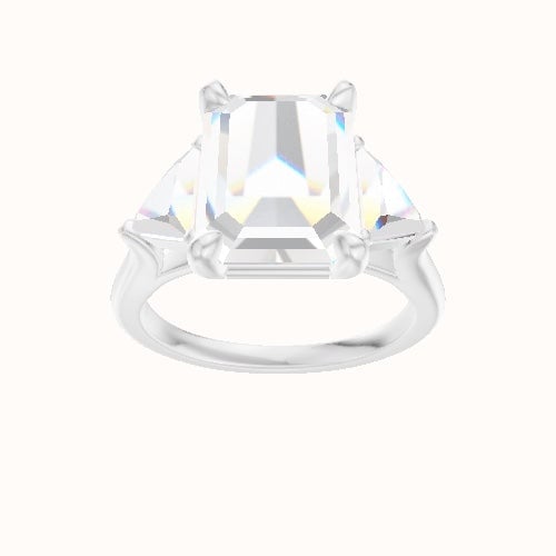 Cathedral Band with Trillion Sidestones Engagement Ring With Low Set Four Prong Head