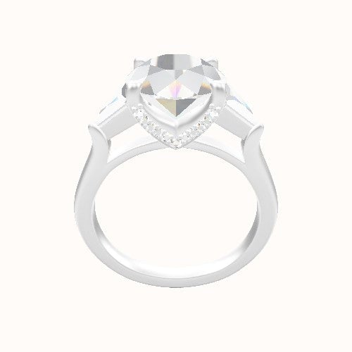 Cathedral Band with Trillion Sidestones Engagement Ring With Pave V Prong Head