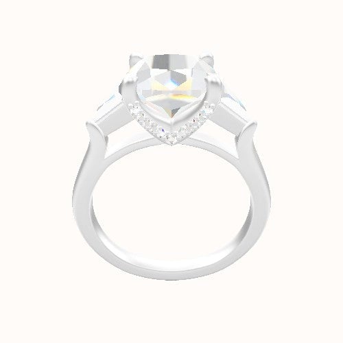 Cathedral Band with Trillion Sidestones Engagement Ring With Pave V Prong Head