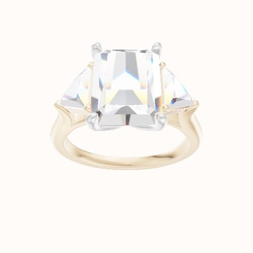 Cathedral Band with Trillion Sidestones Engagement Ring With Petal Four Prong Head