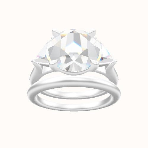 Cathedral Band with Trillion Sidestones Engagement Ring With Standard Four Prong Head and Matching Band