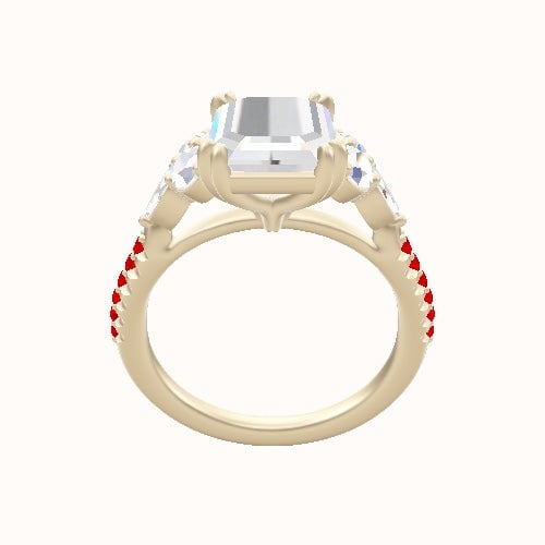 Cathedral Diamond Band with Marquise & Round Sidestone Trio Engagement Ring With Double Prongs Head