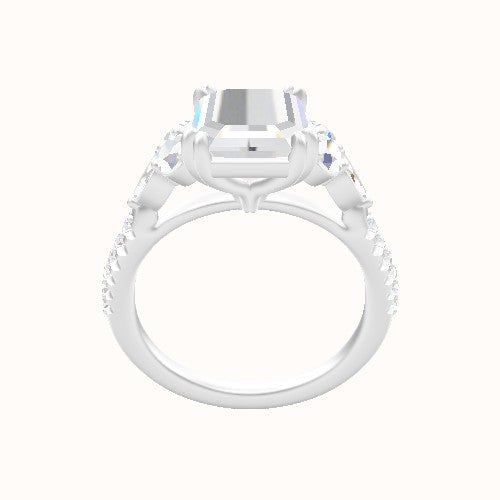 Cathedral Diamond Band with Marquise & Round Sidestone Trio Engagement Ring With Double Prongs Head