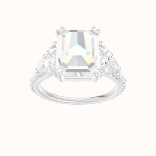 Cathedral Diamond Band with Marquise & Round Sidestone Trio Engagement Ring With Double Prongs Head