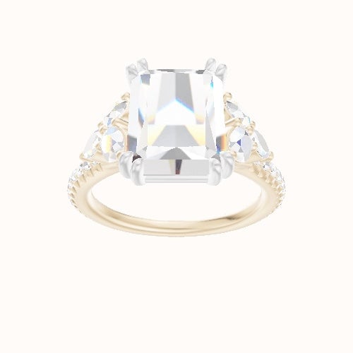 Cathedral Diamond Band with Marquise & Round Sidestone Trio Engagement Ring With Double Prongs Head