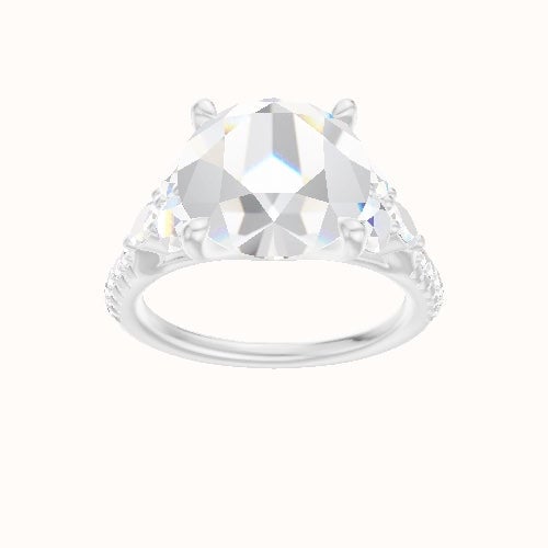 Cathedral Diamond Band with Marquise & Round Sidestone Trio Engagement Ring With Four Prong Head