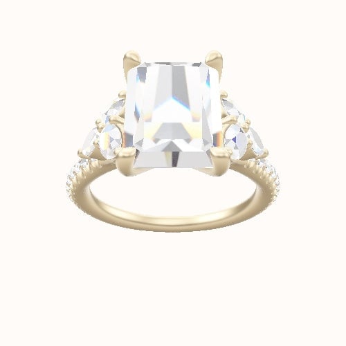 Cathedral Diamond Band with Marquise & Round Sidestone Trio Engagement Ring With Four Prong Head