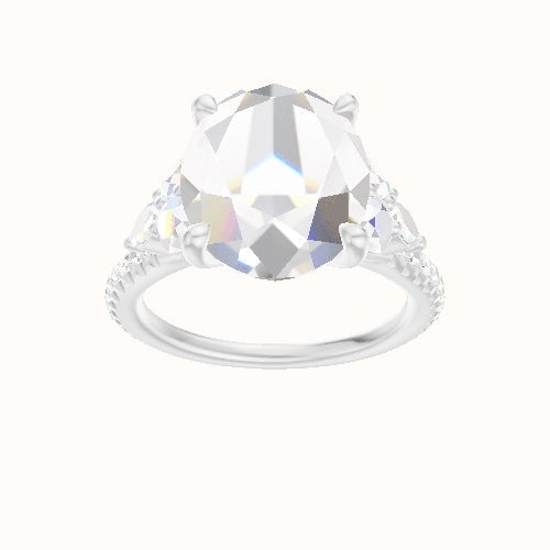 Cathedral Diamond Band with Marquise & Round Sidestone Trio Engagement Ring With Four Prong Head