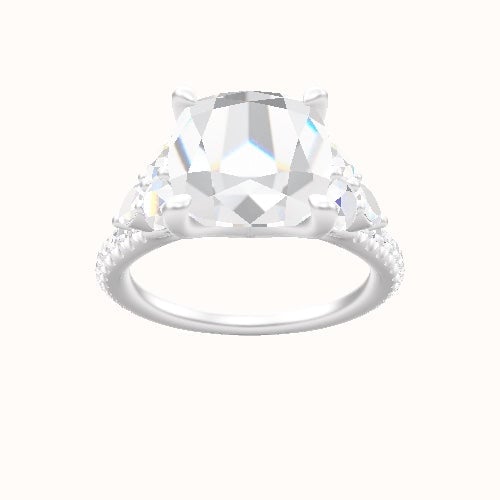 Cathedral Diamond Band with Marquise & Round Sidestone Trio Engagement Ring With Four Prong Head