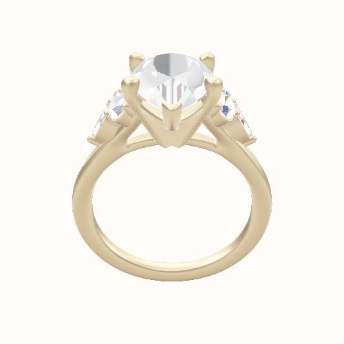 Cathedral Diamond Band with Marquise & Round Sidestone Trio Engagement Ring With High Set Four Prong Head
