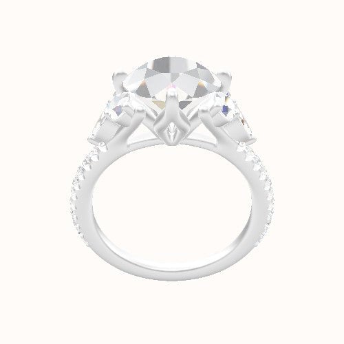 Cathedral Diamond Band with Marquise & Round Sidestone Trio Engagement Ring With Petal Compass Prong Head
