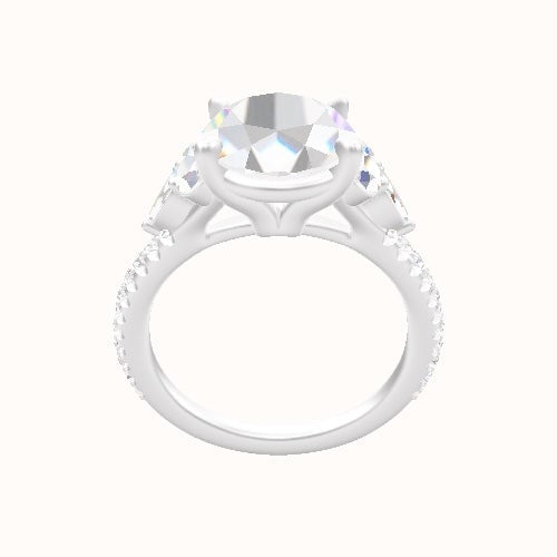 Cathedral Diamond Band with Marquise & Round Sidestone Trio Engagement Ring With Standard Four Prong Head
