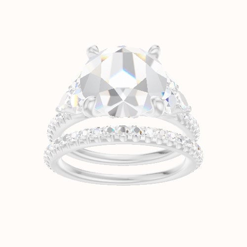 Cathedral Diamond Band with Marquise & Round Sidestone Trio Engagement Ring With X Gallery Head and Matching Band