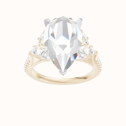 Cathedral Diamond Band with Marquise & Round Sidestones Engagement Ring With Accent Diamond Head and Matching Band