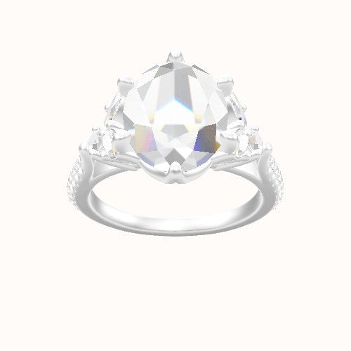 Cathedral Diamond Band with Marquise & Round Sidestones Engagement Ring With Crown Six Prong w. accent Diamond Head and Matching Band