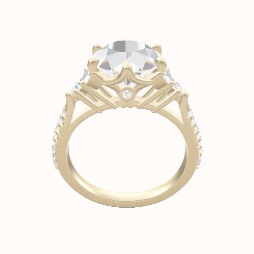 Cathedral Diamond Band with Marquise & Round Sidestones Engagement Ring With Crown Six Prong w. accent Diamond Head