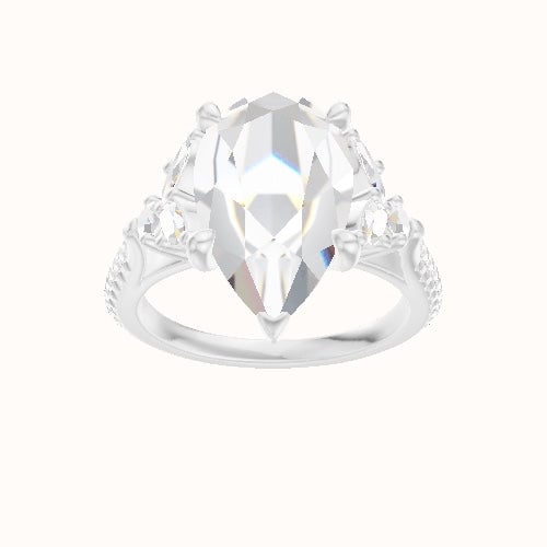 Cathedral Diamond Band with Marquise & Round Sidestones Engagement Ring With Four Prong Head
