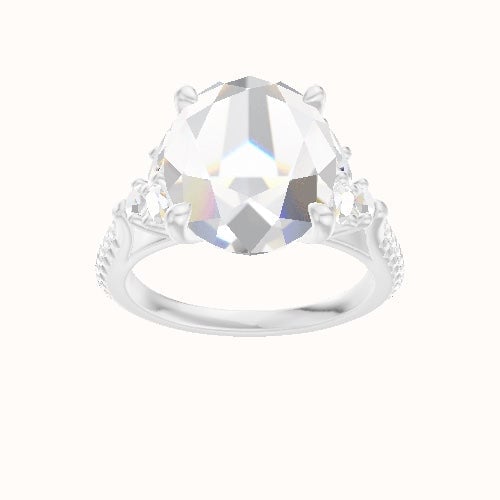 Cathedral Diamond Band with Marquise & Round Sidestones Engagement Ring With Four Prong Head