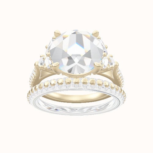 Cathedral Diamond Band with Marquise & Round Sidestones Engagement Ring With Front set gallery Head and Matching Band