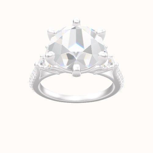Cathedral Diamond Band with Marquise & Round Sidestones Engagement Ring With High Set Six Prong Head