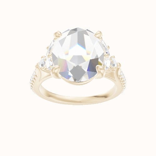 Cathedral Diamond Band with Marquise & Round Sidestones Engagement Ring With Low Set Four Prong Head