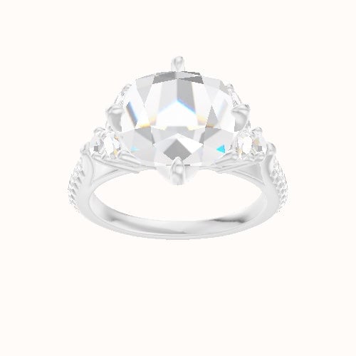 Cathedral Diamond Band with Marquise & Round Sidestones Engagement Ring With Petal Compass Prong Head