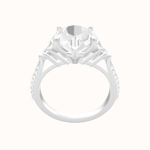 Cathedral Diamond Band with Marquise & Round Sidestones Engagement Ring With Petal Four Prong Head