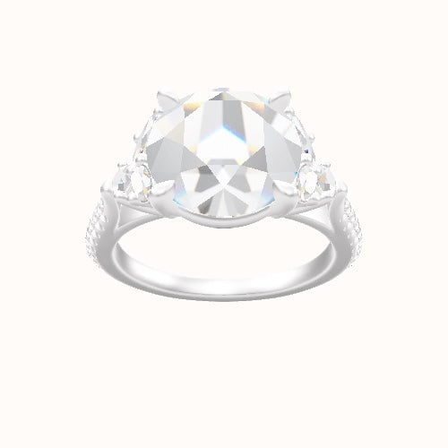 Cathedral Diamond Band with Marquise & Round Sidestones Engagement Ring With Standard Four Prong Head