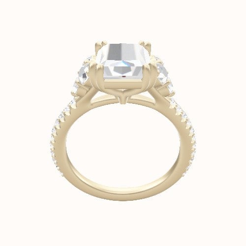 Cathedral Diamond Band with Round Sidestone Trio Engagement Ring With Double Prongs Head