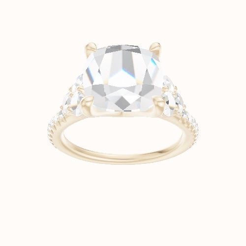 Cathedral Diamond Band with Round Sidestone Trio Engagement Ring With Four Prong Head and Matching Band