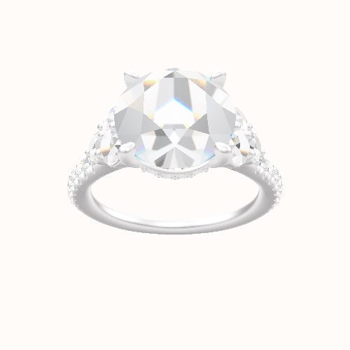 Cathedral Diamond Band with Round Sidestone Trio Engagement Ring With Front set gallery Head